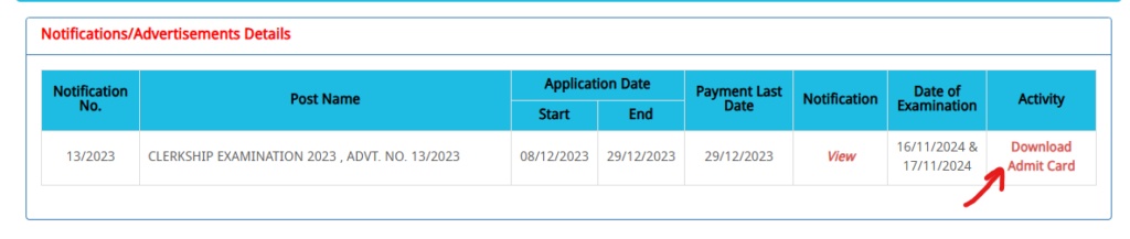 PSC Clerkship Admit Card