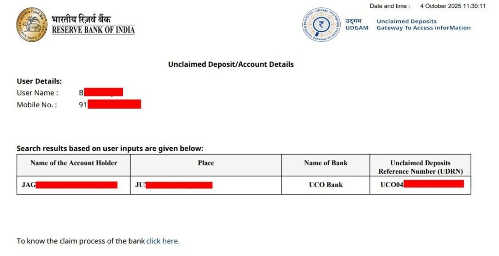 unclaimed deposits