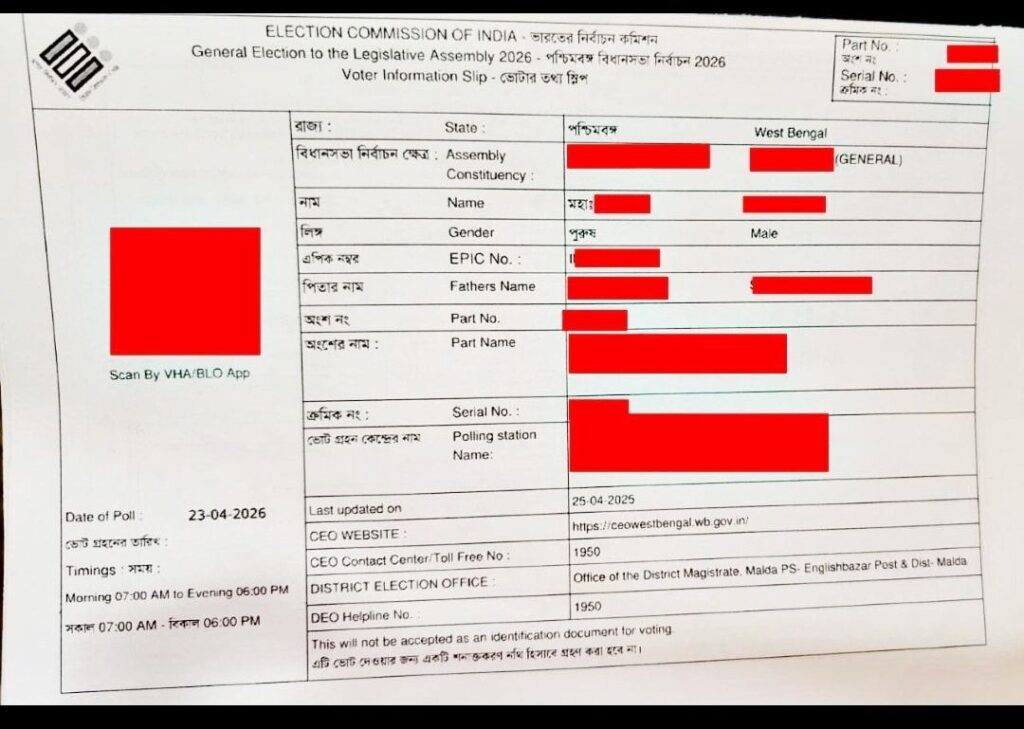 Voter Slip West Bengal
